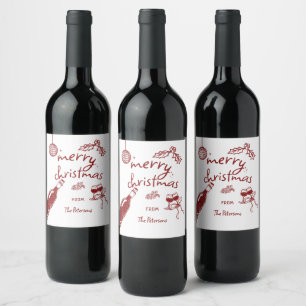 Wine Tasting Holiday Christmas Party Hand-Drawn Label