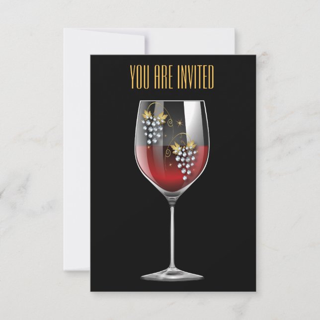 Wine Tasting Invitation - Wine Glass Rhinestones (Front)