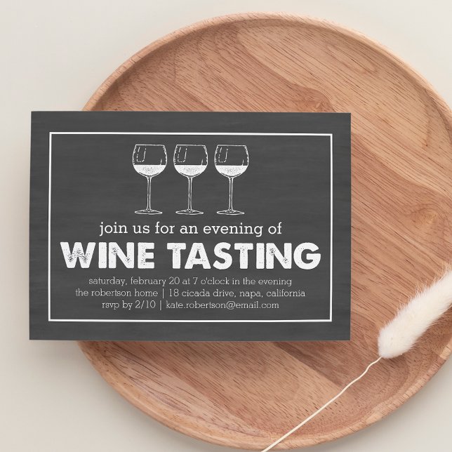 Wine Tasting Party Black & White Chalkboard Invitation (Creator Uploaded)