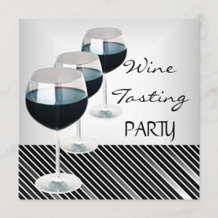 Wine Tasting Party Drinks Glasses Black White 3 Invitation