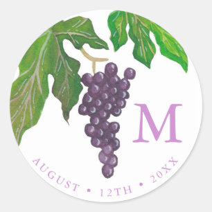 Wine Tasting Party Grapes Monogram Classic Round Sticker