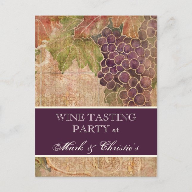 Wine Tasting Party Invitation Aged Grape Vineyard Postcard (Front)