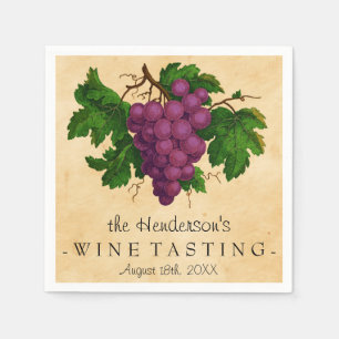 Wine Tasting Party Vintage Grapes Personalised Napkin