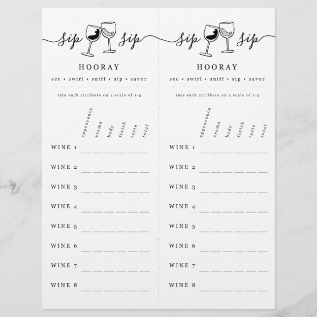 Wine Tasting Rating Scorecard Custom Letterhead (Front)
