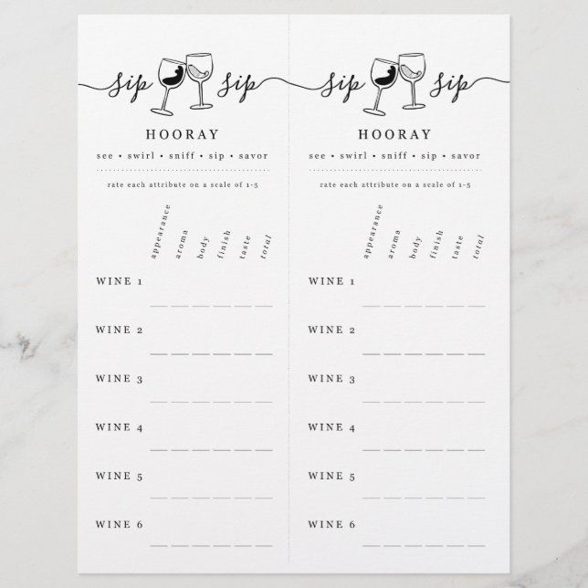 Wine Tasting Rating Scorecard Custom Letterhead (Front)