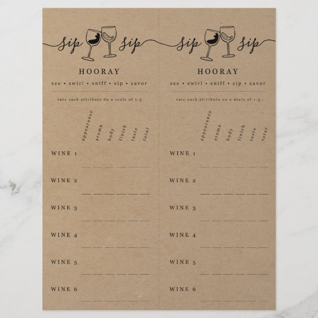 Wine Tasting Rating Scorecard on Faux Kraft Custom Letterhead (Front)
