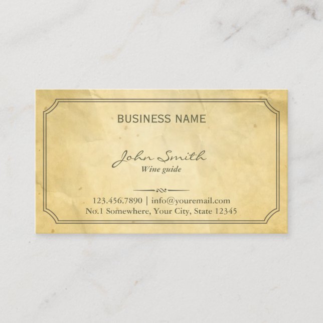Wine Tasting Sommelier Vintage Business Card (Front)