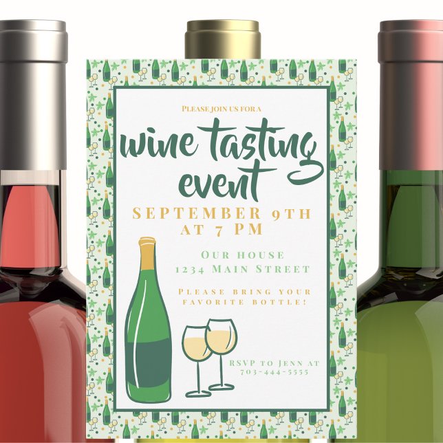 Wine Tasting Wine Bottle Glasses Flowers Invitation (Creator Uploaded)