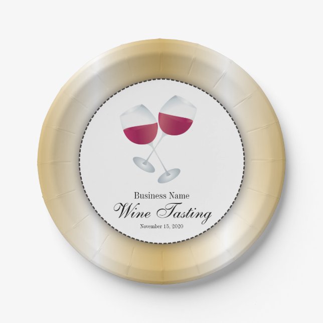 Wine Tasting with Glass of Red Wine Paper Plate (Front)
