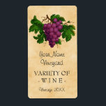 Wine Template Vintage Grapes Personalised Bottle<br><div class="desc">Create your own, custom vintage-looking homemade wine bottle labels with this simple template. These elegant, personalised bottle labels feature an antique cluster of purple grapes, recolored and brightened so they contrast nicely against the aged, slightly stained parchment background design. Use the template fields to easily add the name of your...</div>