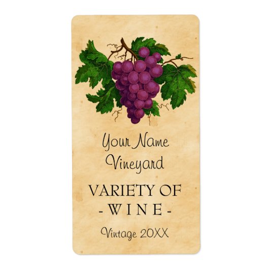 Wine Template Vintage Grapes Personalised Bottle Shipping Label