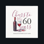 Wine Theme 60th Birthday Cocktail Napkins<br><div class="desc">Add a festive touch to your celebration with these wine theme 60th birthday cocktail napkins, featuring a hand-illustrated wine bottle and glass alongside the playful phrase “Cheers to 60 Years.” These funny cocktail napkins are perfect for adding personality and charm to your drink station or dessert table—and they’re designed to...</div>