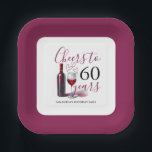 Wine Theme 60th Birthday Paper Plates<br><div class="desc">Planning a wine theme celebration? These 60th birthday paper plates are the perfect way to elevate your party décor while keeping cleanup simple. Designed with a hand-illustrated wine bottle and glass, plus the playful phrase “Cheers to 60 Years, ” these square plates add charm and personality to any 60th birthday...</div>