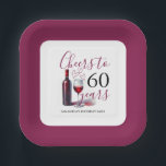 Wine Theme 60th Birthday Paper Plates<br><div class="desc">Planning a wine theme celebration? These 60th birthday paper plates are the perfect way to elevate your party décor while keeping cleanup simple. Designed with a hand-illustrated wine bottle and glass, plus the playful phrase “Cheers to 60 Years, ” these square plates add charm and personality to any 60th birthday...</div>