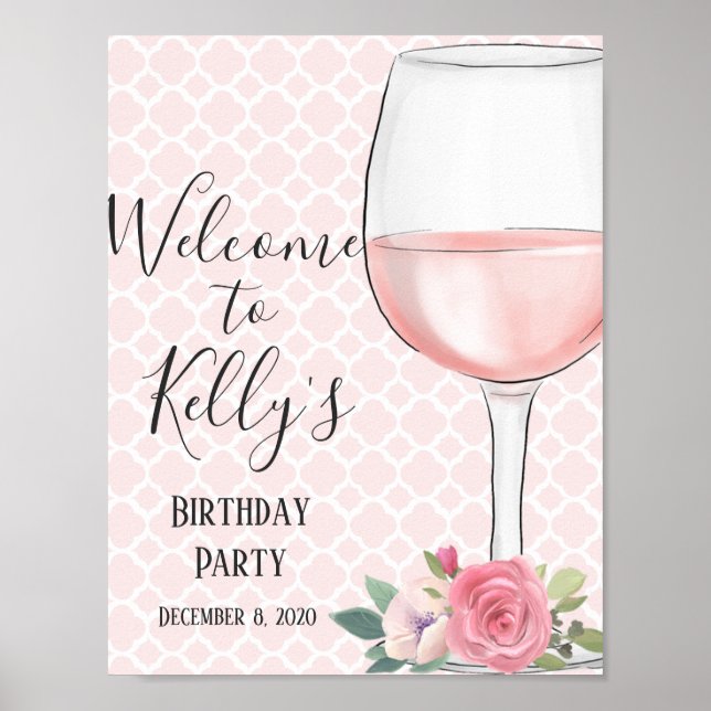Wine theme, adult party, welcome sign (Front)
