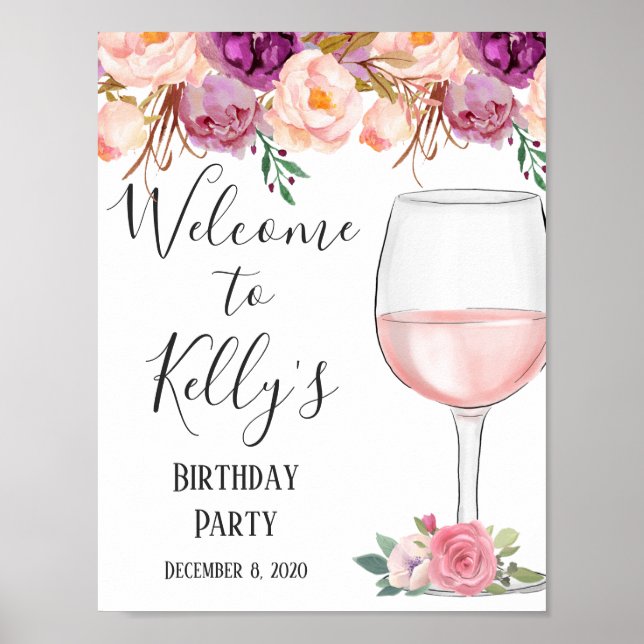 Wine theme, adult party, welcome sign (Front)