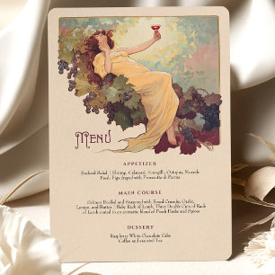 Wine Theme Art Nouveau Wedding Dinner Menu Floral Invitation