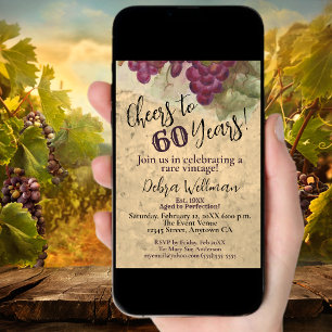 Wine Themed 60th Birthday Watercolor Grapes Invitation