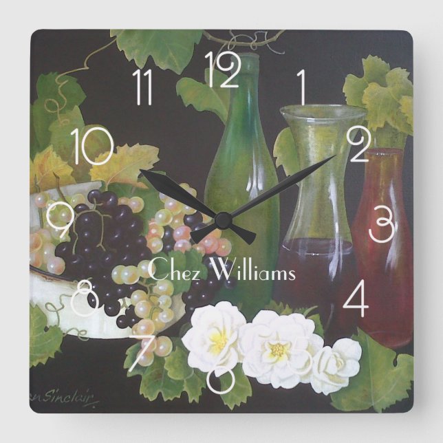 Wine themed Personalised Square Wall Clock (Front)