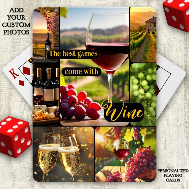 Wine Themed Photo Collage Personalised Playing Cards (Playing cards featuring a photo collage with a wine theme)
