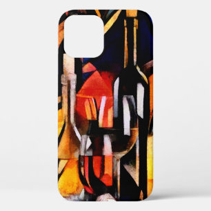 Wine themes in the style of cubism. Bottles, glass iPhone 12 Case
