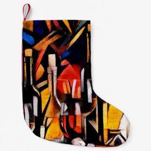 Wine themes in the style of cubism. Bottles, glass Small Christmas Stocking