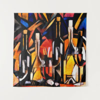 Wine themes in the style of cubism. Bottles, glass