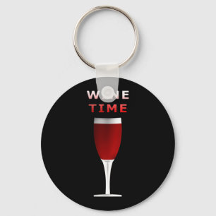 Wine Time Round Button Keychain