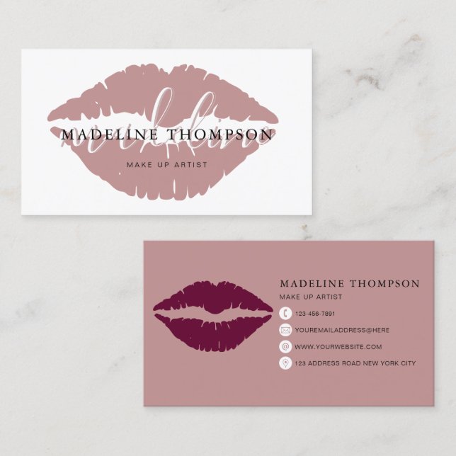 Wine Tinted Lips Calligraphy Script Business Card (Front/Back)