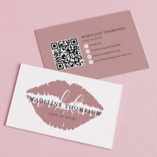 Wine Tinted Lips Calligraphy Script QR code Business Card