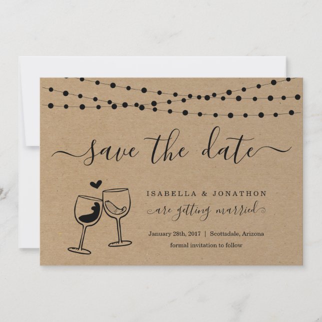 Wine Toast Save the Date Card Kraft Paper (Front)