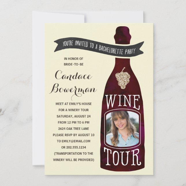 Wine Tour | Photo Bachelorette Party Invitation (Front)