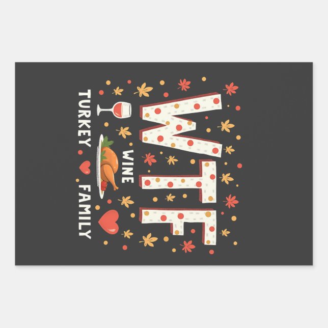 WIne Turkey Family Funny Thanksgiving  Wrapping Paper Sheet (Front)