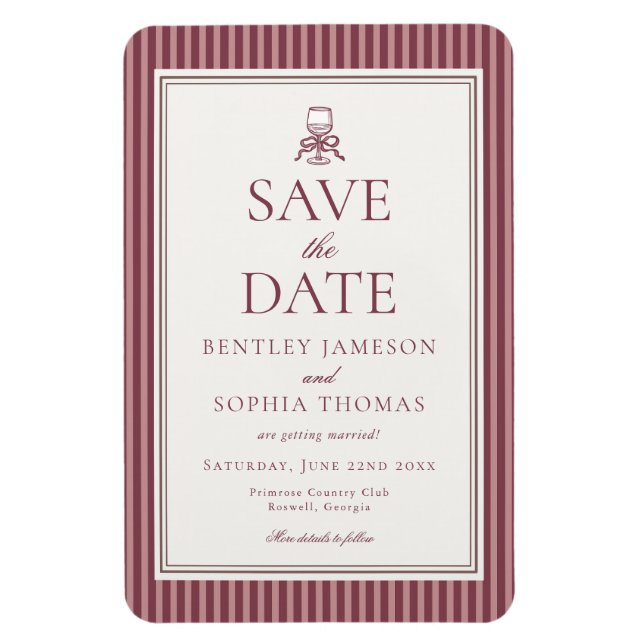 Wine Vineyard Club Old Money Striped Save the Date Magnet (Vertical)
