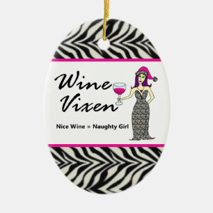 Wine Vixen "Nice & Naughty" Wicked Zebra Print Ceramic Ornament