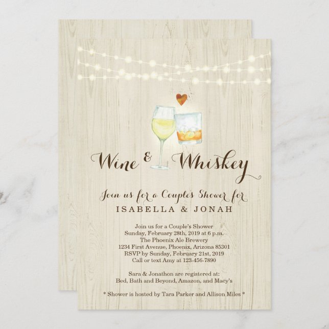 Wine & Whiskey Couple Shower Rehearsal Engagement Invitation (Front/Back)