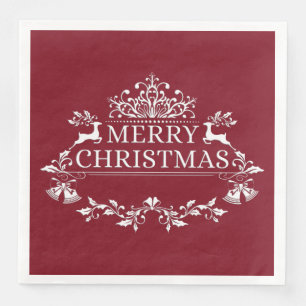 Wine & White Merry Christmas Paper Napkins