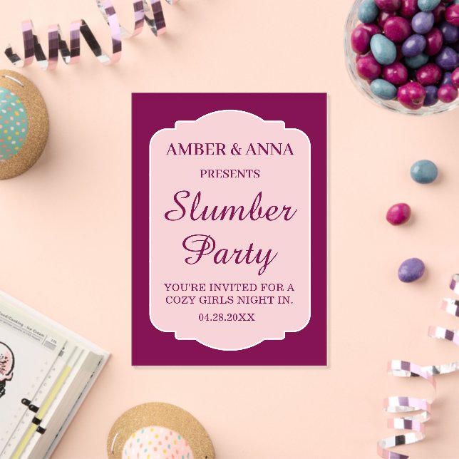 WINE WHITE PEROSNALIZED NAME SLUMBER PARTY ACRYLIC INVITATIONS (Insitu (Celebration))