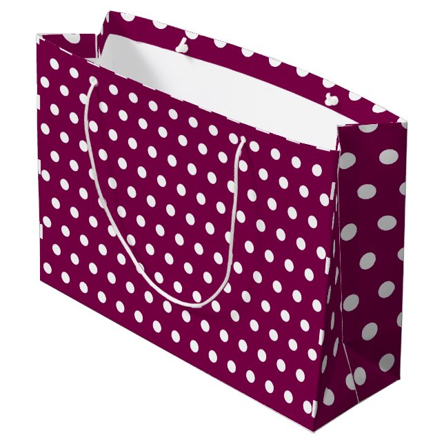WINE WHITE POLKA DOT CUSTOMIZED STYLISH  LARGE GIFT BAG (Back Angled)