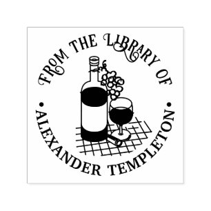 Wine, Wine Bottle, Bunch of Grapes Library Book Self-inking Stamp