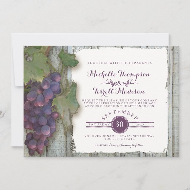 Wine Winery Vineyard Grape Theme Fall Wedding Invitation (Front)