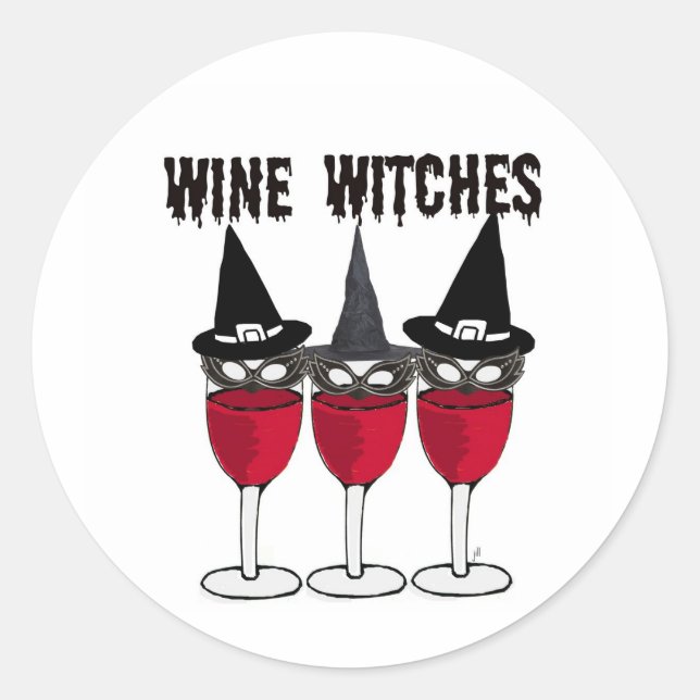 WINE WITCHES RED WINE GLASS WITCH PRINT CLASSIC ROUND STICKER (Front)
