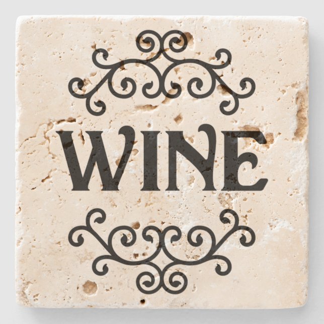 Wine with Scroll - Stone Coaster (Front)