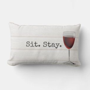 Wine with Sit Stay Text Lumbar Cushion