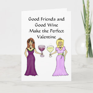 Wine Women Friendship Valentine's Day Greeting Holiday Card
