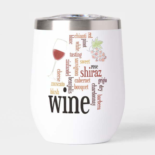 Wine Word Cloud Design Thermal Wine Tumbler (Front)