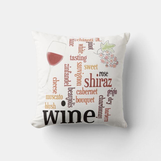 Wine  Word Cloud Throw Pillow (Front)