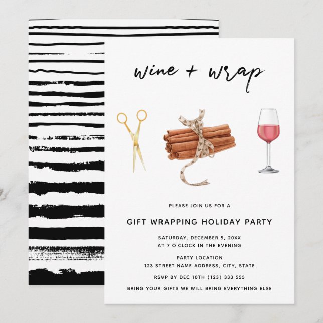 Wine & Wrap Christmas Gift wrapping Party Invitation (Front/Back)
