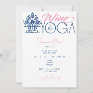 Wine & Yoga Namaste & Rose Minimal Brunch Birthday Invitation