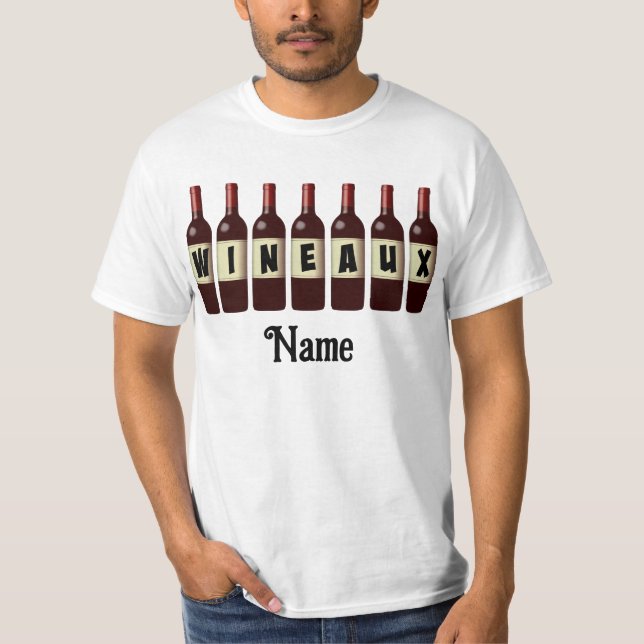 Wineaux Red Wine Bottles Lined Up Customised T-Shirt (Front)